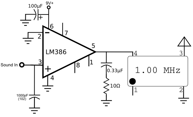 lm386 crystal oscillator am transmitter