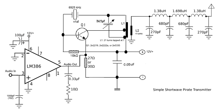 simple pirate shortwave transmitter schematic 6925 kHz